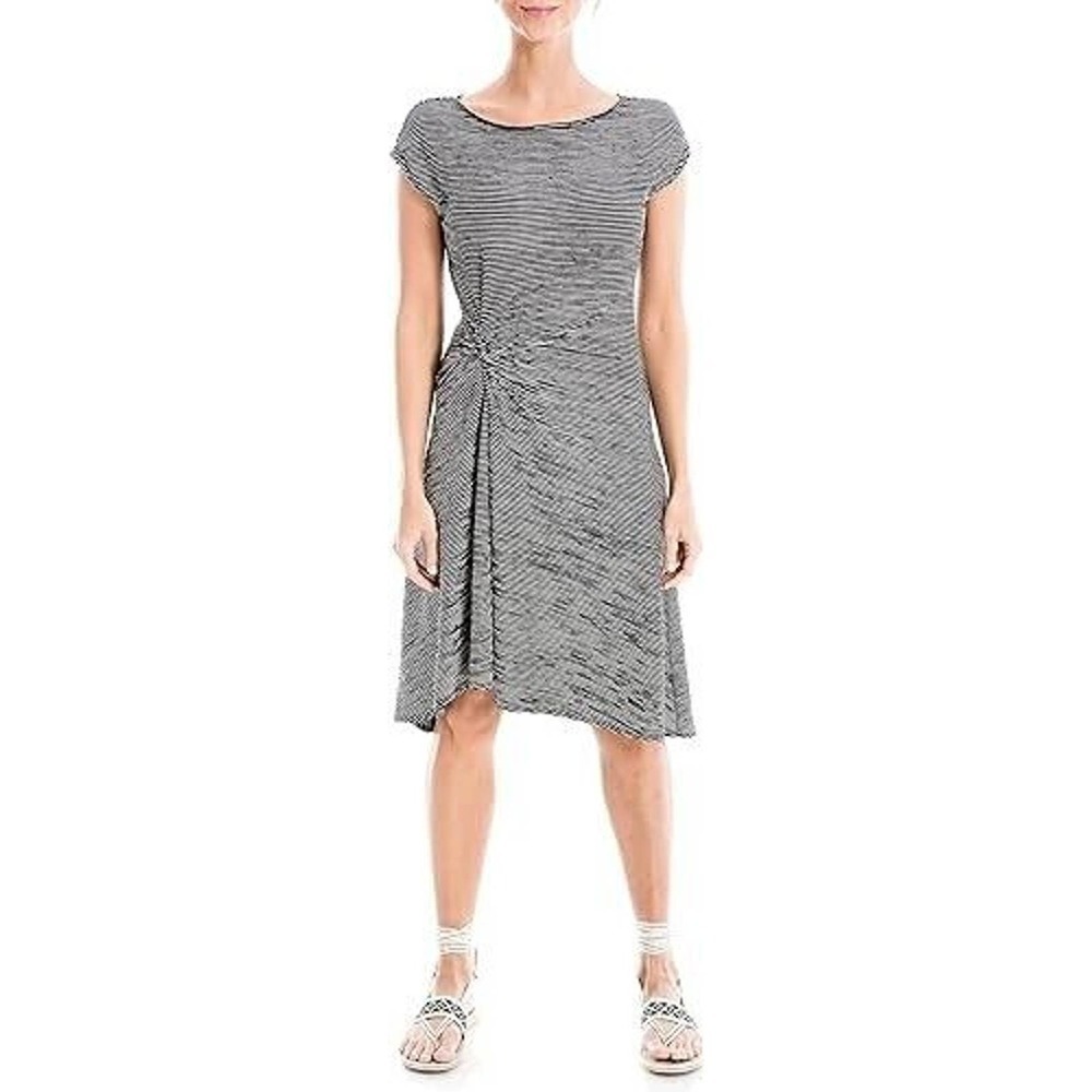 NWT Max Studio Cap Sleeve Striped Asymmetrical Dress Womens Black White Size L